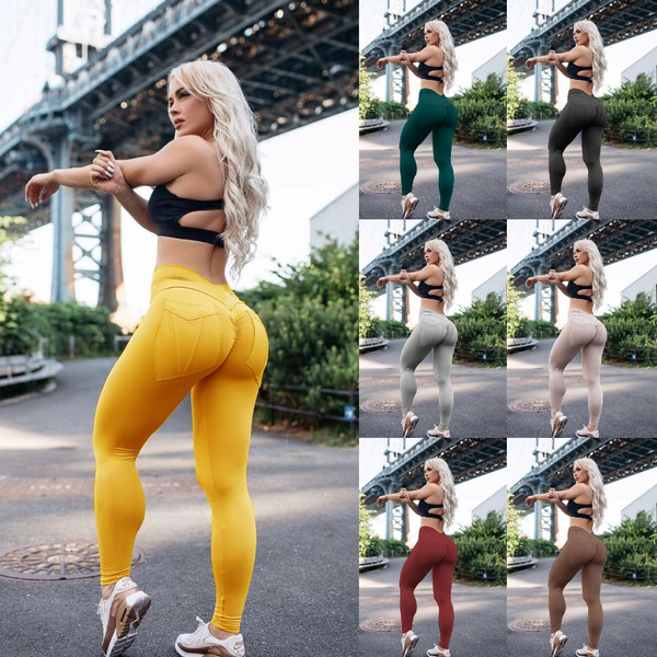 Sexy Solid Yoga Pants For Women Fitness Leggings High Waist Control Tights  For Gym Push Up Stretch Sports Running Pants Slim