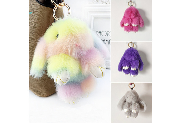Colorful Rainbow Kawaii Plush Rabbit Keychain Rabbit Doll Furry