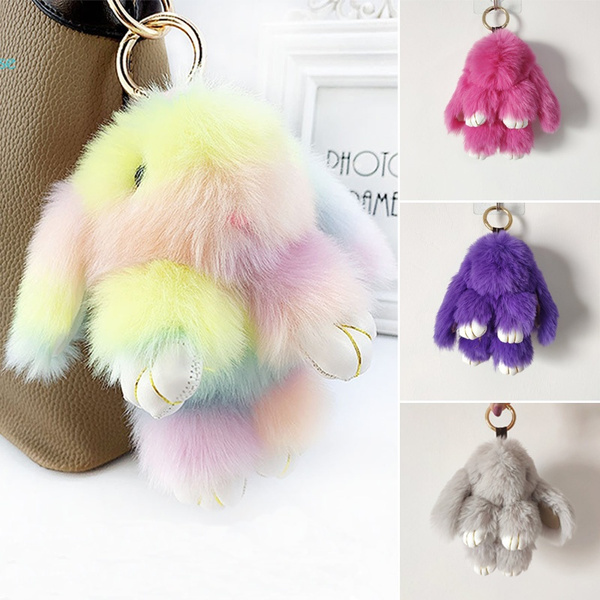 Fluffy Fur Pompom Key Chains, Rabbit Fur Pompom Key Chains