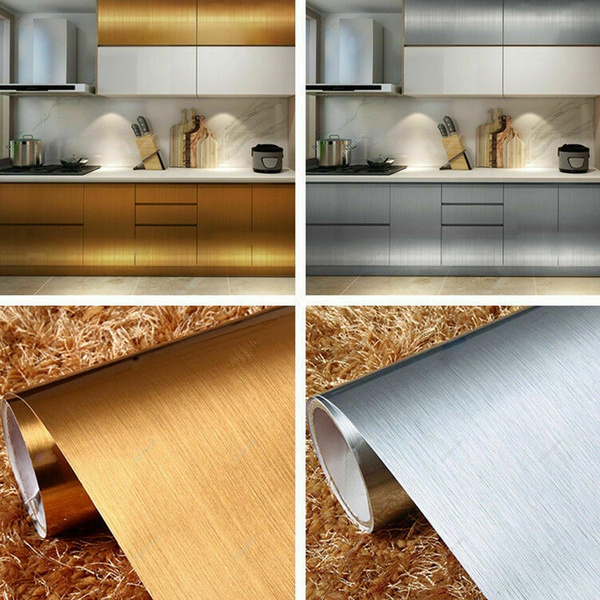 Gold/Silver 2/4m Self Adhesive Stainless Steel Brushed Vinyl Film Wallpape Gold/Silver 2/4m Self Adhesive Stainless Steel Brushed Vinyl Film Wallpape