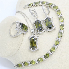 Sterling, womennecklaceset, Bridal Jewelry Set, olivegreensemipreciousstone
