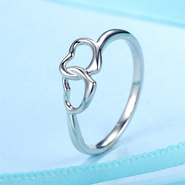 Double Heart Adjustable Ring 925 Sterling Silver Womens Girls  Jewellery Gifts 