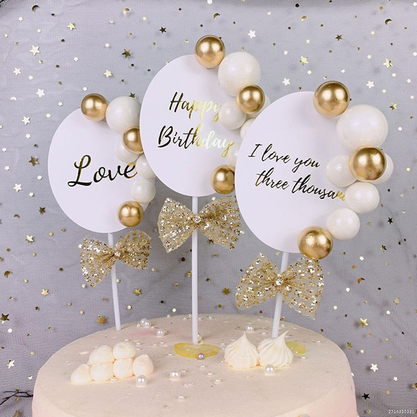 Amour Joyeux Anniversaire Cake Toppers Avec Paillettes Or Arc Adultes Enfants Anniversaire Gateau Topper Mariage Fete Gateau Top Decoration Wish