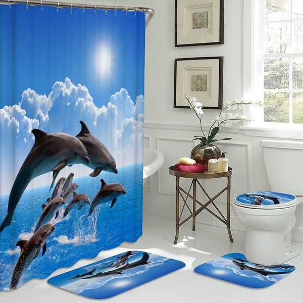 Glühend Delphin Lila Dusche Vorhänge Fußmatte Teppich Deckel Toilette Abdeckung 