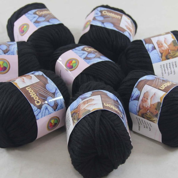 Sale New 8 Skein x 50g Soft 100% Cotton Chunky Super Bulky Hand Knitting Yarn  Crocheting Women's Scarves Shawls Crocheting Black 422-15 Professional sales  of yarn, please pay attention to the store