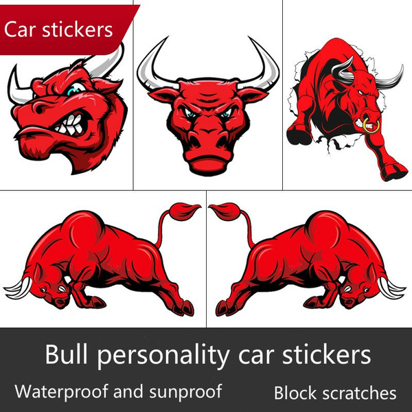Colorful Personality Angry Red Bull Car Body Styling Removable Waterproof  Stickers