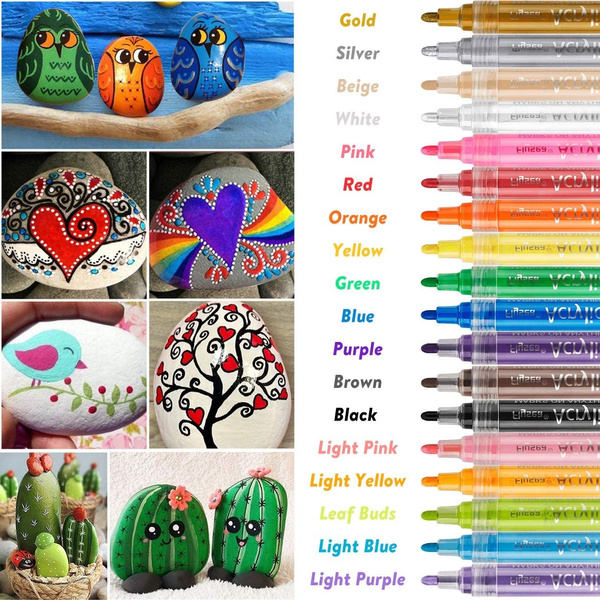 Acrylic Paint Pens Waterproof Acrylic Marker Pens Set, 12/ 18 Colors Acrylic  Pens for DIY Rock