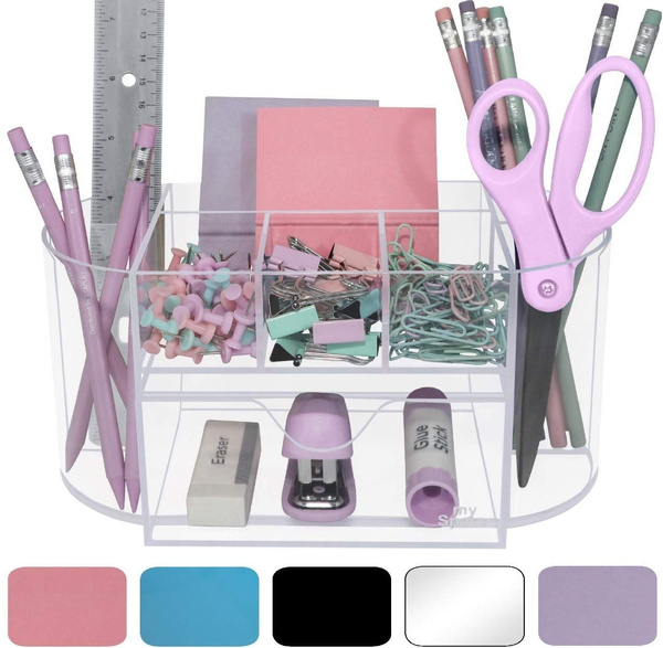 Hot Acrylic Desk Organizer For Office Supplies And Accessories Pen Holder Clear Organization Desktop Room College Dorm Home School Wish Hot Acrylic Desk Organizer For Office, Pink School Desk Organizer