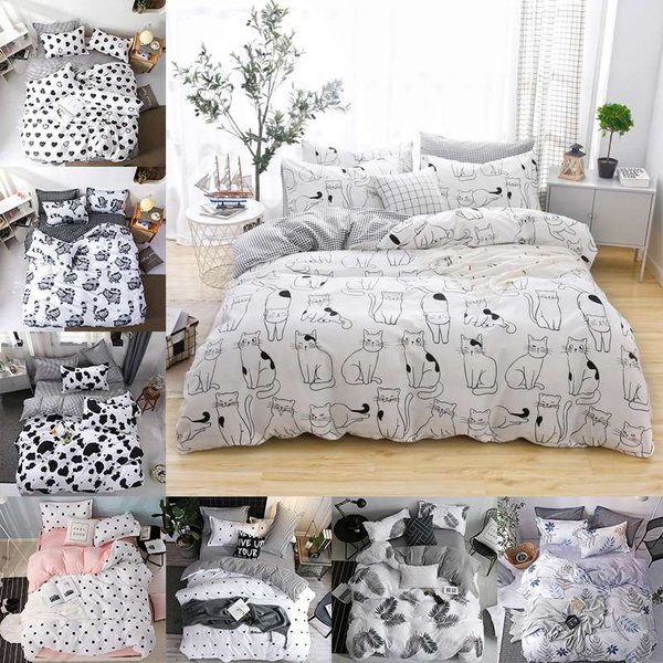 Home Textile Cute Cat Heart Leaves Duvet Cover Pillow Case Bed Sheet Boy Kid Teen Girl Bedding Linens Set King Queen Twin Size Without Comforter Wish Heart Leaves Duvet Cover Pillow Case, Twin Bedding Teenage Girl