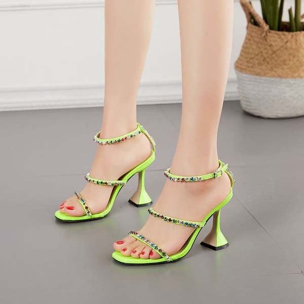 Coraline Yellow Square Toe Knot Lace Up High Heels