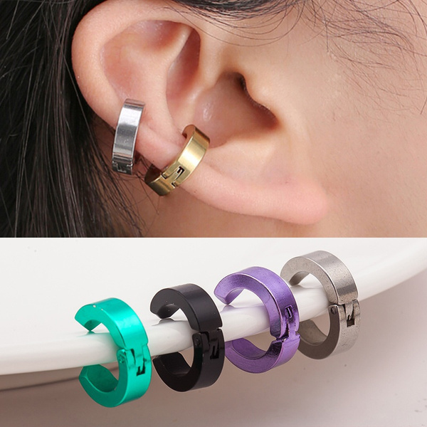 Clip on Hoop Earring Silver Clip on Earring Men's Spring Clip on Earring  Non Pierced Earrings for Men 15mm Upper Ear Earring 570 - Etsy