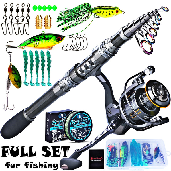 Sougayilang Fishing Rod Reel Set Carbon Fiber Telescopic Fishing Rod and  Spinning Reel with Line Lure Accessories Freshwater Saltwater Bass Carp  Fishing
