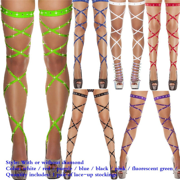 Sexy Thigh Stockings Lace Top Stay Up Late Thigh High Stockings Nightclub  Stockings Fashion Women Ladies Girls Multicolor Hollow Cross Straps Socks  Stockings Boots Leggings