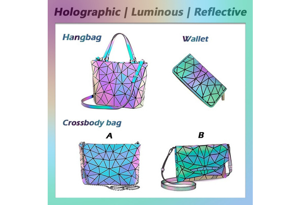  Geometric Luminous Wallets Women Holographic Zipper Wallet  Reflective Purse and Handbags Colourfull Long Wallet 03 : Clothing, Shoes 