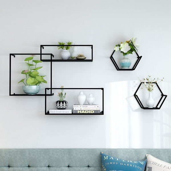 Iron Display Rack, Creative Wall-mounted Minimalist Bookshelf Partition  Wall Decoration Flower Stand Living Room Wall Rack | Wish