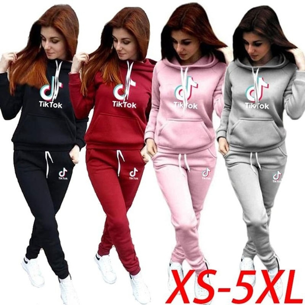 Tik Tok Women Sports Suits Winter Warm Hoodies Pants Tracksuits Casual Suits