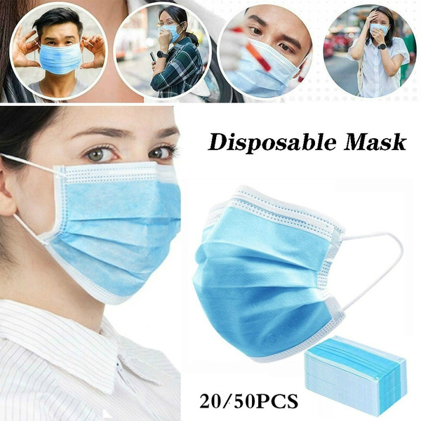 20/50Pcs Disposable Face Mask Respirator Dental Dust Flu Mouth Face 3 Ply Loop Wish