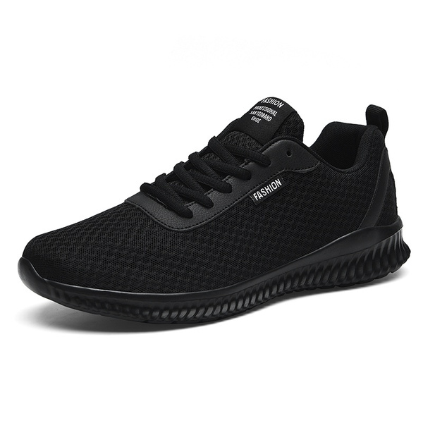 Full Black Sneakers for Men Mesh Breathable Running Shoes Fashion ...