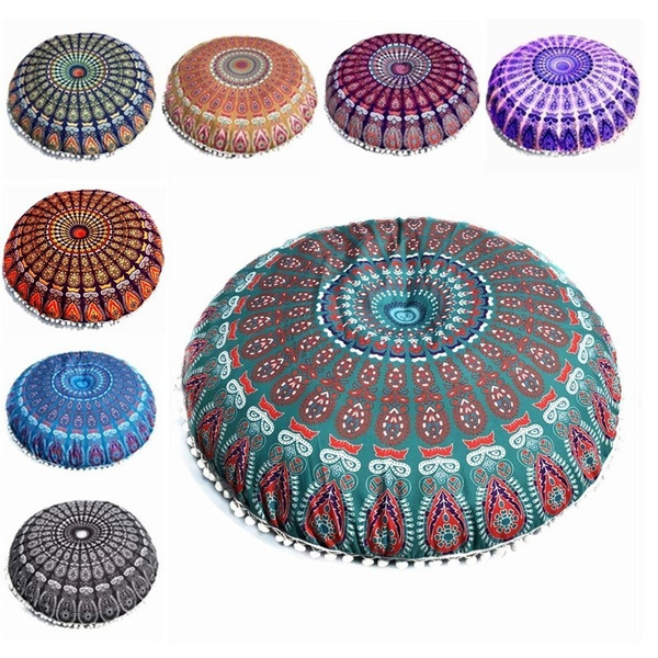 Lls 80 80cm Large Mandala Floor Pillows Round Ottoman Pouf Bohemian Meditation Cushion Cover Wish Lls 80 80cm Large Mandala Floor Pillows, Oversized Round Ottoman Covers