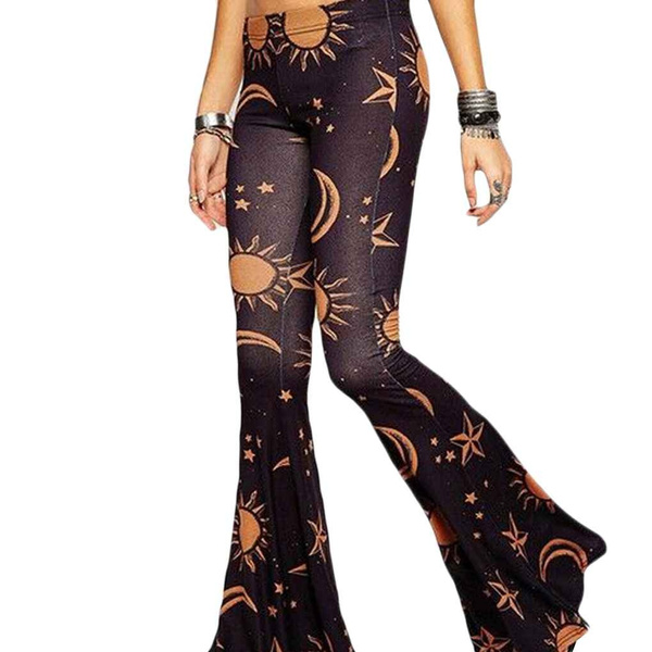Sun Moon Star Printed Slim Flare Pants 
