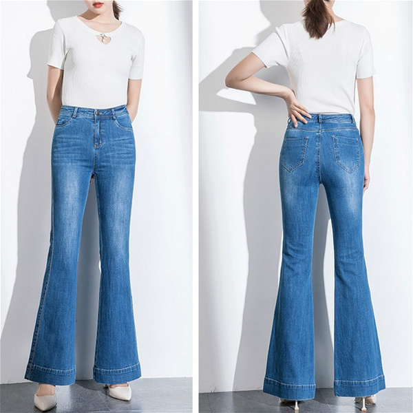 Vintage 1970s Girls Denim Blue Jeans: High Waist Bell Bottoms