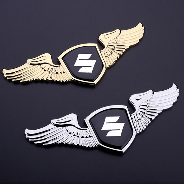Suzuki Logo Sticker with Wing Metal Chromed Emblem Front Hood