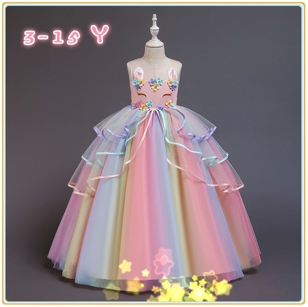 Kids Girls Unicorn Rainbow Tutu long Dres Princess Birthday Party Fancy  Dress up Costumes | Wish