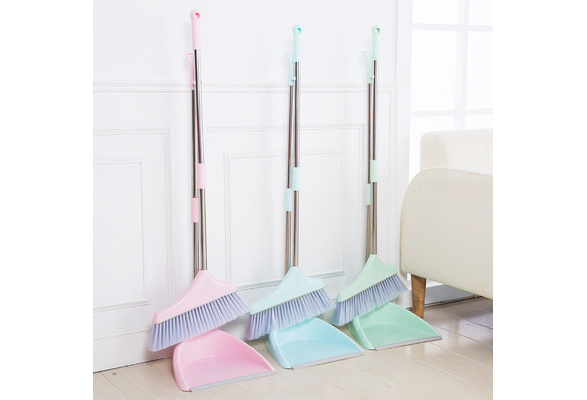 11 in. Pink Upright Broom and Dustpan Set