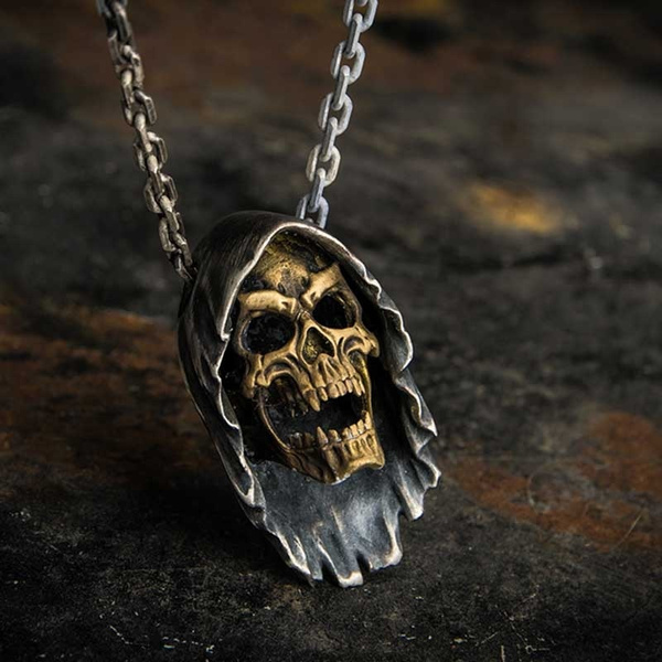 U7 Stainless Steel Skull Skeleton Charm Pendant Necklace Punk Style Mens Jewelry