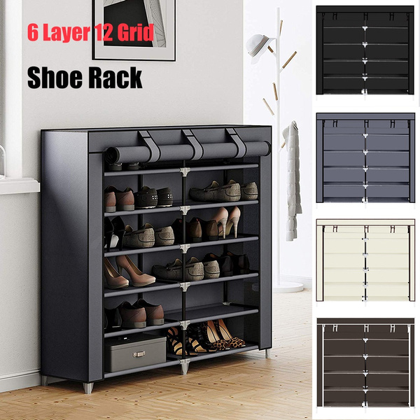 6 Layer 12 Grid Portable Shoe Rack Closet with Non-woven Fabric Cover Shoe  Storage Organizer Cabinet (US Warehouse)