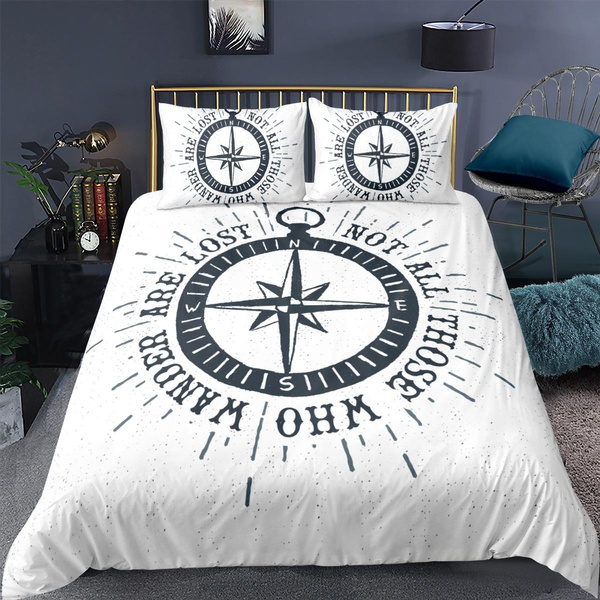 Not All Who Wander Are Lost Duvet Cover Set King Compass And Wind Rose Nautical Theme Voyage Words Comforter Cover Decorative 3 Pieces 1 Bedding Set Us Uk Au De Size 1 2 Pillow Shams Blue