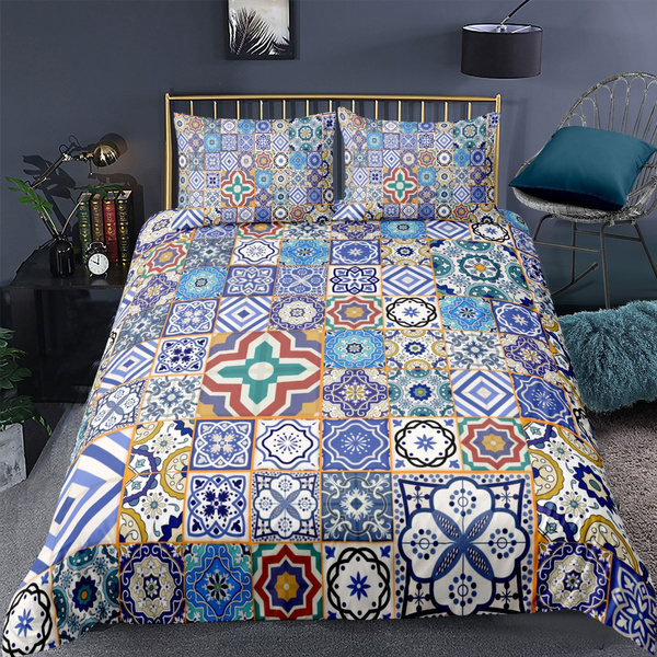 Moroccan Duvet Cover Set King Patchwork Pattern Comforter Cover From  Colorful Moroccan Tiles Traditional Illustration Decorative 3 Pieces:1  Bedding 