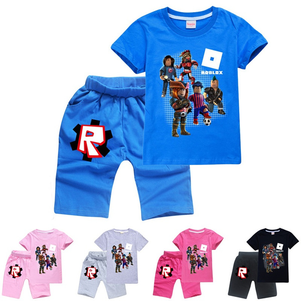 Children Fashion Casual Short Sleeve T Shirt And Cotton Shorts Boys Girls Summer Cool Roblox Printed Clothes Set Wish - boy pjs roblox