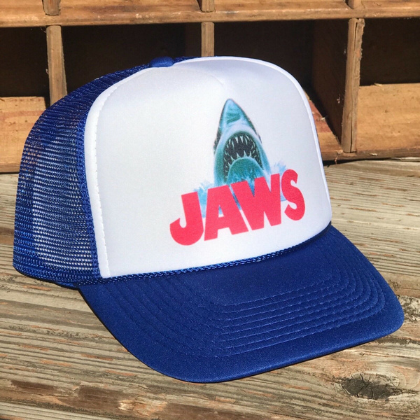 Jaws Movie Promo Trucker Hat Mesh Snapback Cap Blue Great White Shark Cap  Personality Print Casual Baseball Caps | Wish