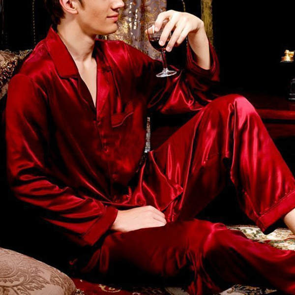 Mens silk satin online pajamas