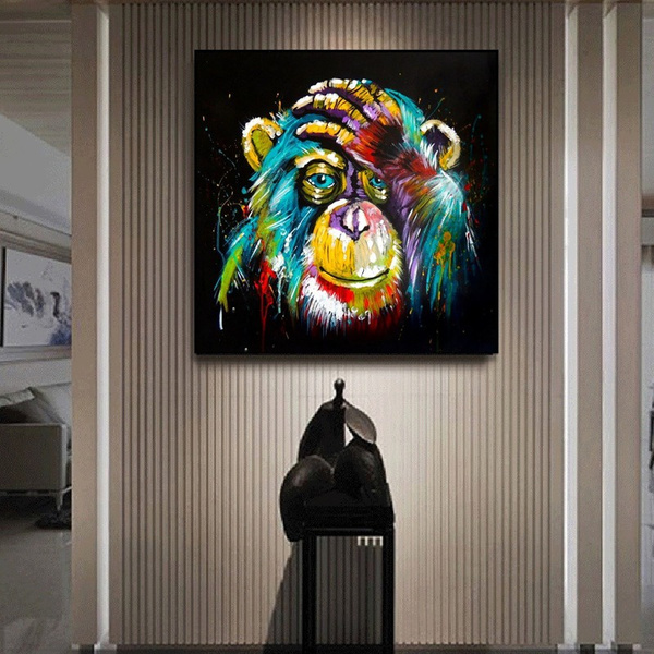 Watercolor Thinking Monkey Wall Art Canvas Prints Abstract Animals Pop Art Canvas Paintings Wall Decor Pictures For Kids Room No Frame | Wish