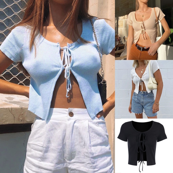 short sleeve tie cardigan