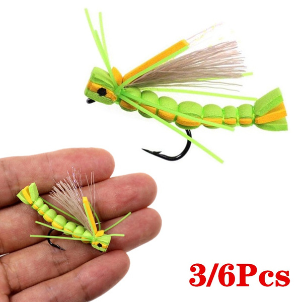 3/6 Pieces Green Hopper Dry Fly Floating Foam Flies Rainbow Trout Bass  Perch Fly Fishing Flies Lures Size #4