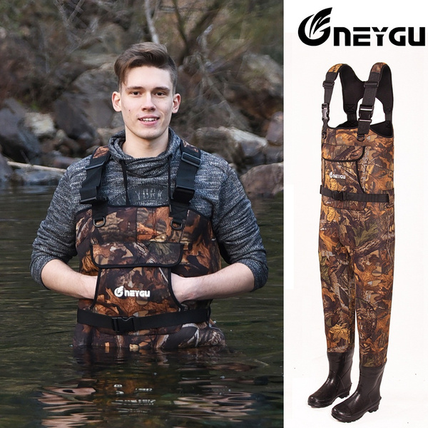 Neygu 5mm Neoprene fishing chest wader attached rubber boots Insulated  neoprene thermal function promise you ice fishing warm in water
