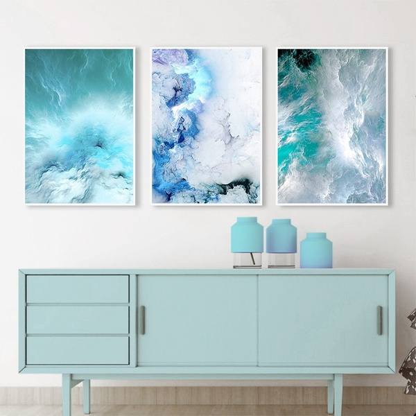 Modern Abstract Canvas Poster Blue Marble Wave Wall Art Painting Nordic Posters and Prints Wall Pictures for Living room-50x70cmx3 No Frame