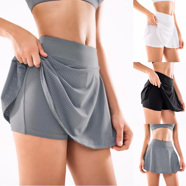 Women Summer Short Skirt Pants High Waist Sport Yoga Running Loose Skorts Plus