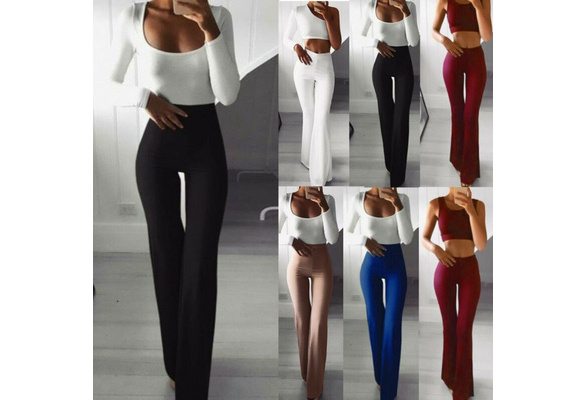 Ladies Trousers Fitness Women's Long Pants Casual Wide Leg Bell Bottom  Legging Soft Flare Pants Women New Fashion Solid High Waist Flare Slim  Pants