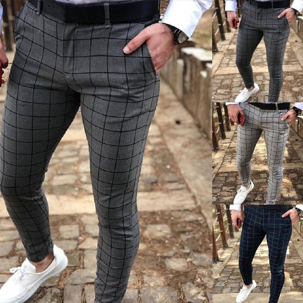 Mens Sweatpants,Men Dress Pants Plaid,Plaid Pencil Pants Flat Front Pants for Men Casual Business Pants 