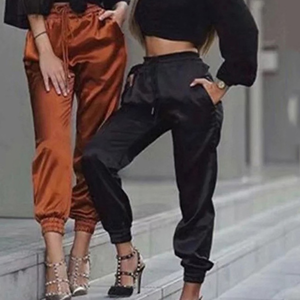 Summer Satin Loose Cargo Pants Women 