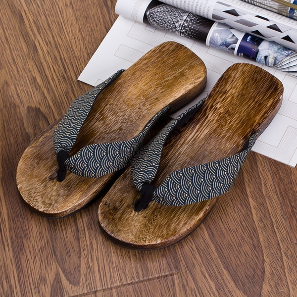 XPuing Men Stage Performance Geta Japanese Wooden Slippers Clogs Flip Flops Sandals Shoes 