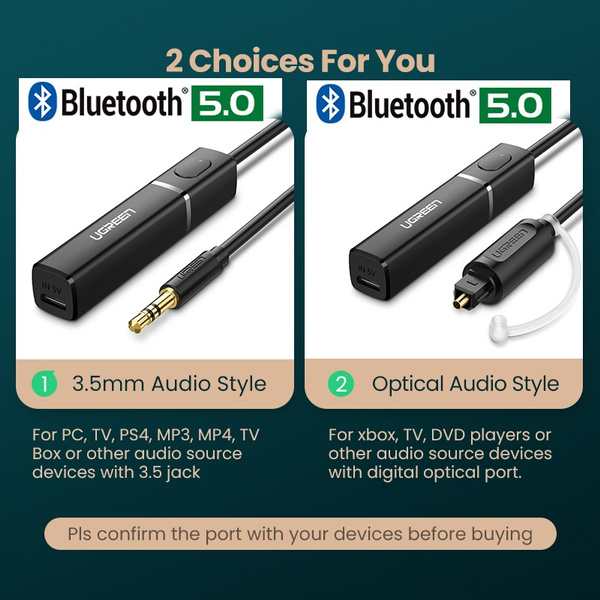 Ugreen Bluetooth Transmitter 5.0 TV Headphone PC PS4 aptX LL 3.5mm Aux  SPDIF 3.5 Jack Optical Audio Music Bluetooth 5.0 Adapter