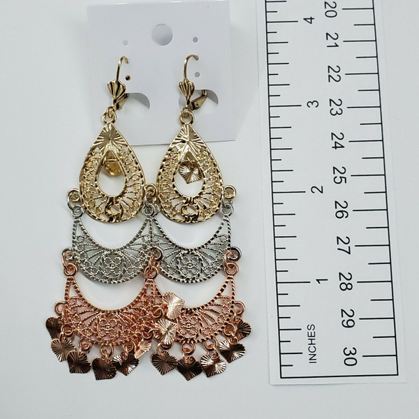 Gold Plated Chandelier Earrings. Aretes Folklorico Oro laminado 3