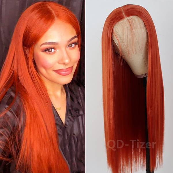 Red Orange lace front Wigs for Fashion Women Long Straight Hair