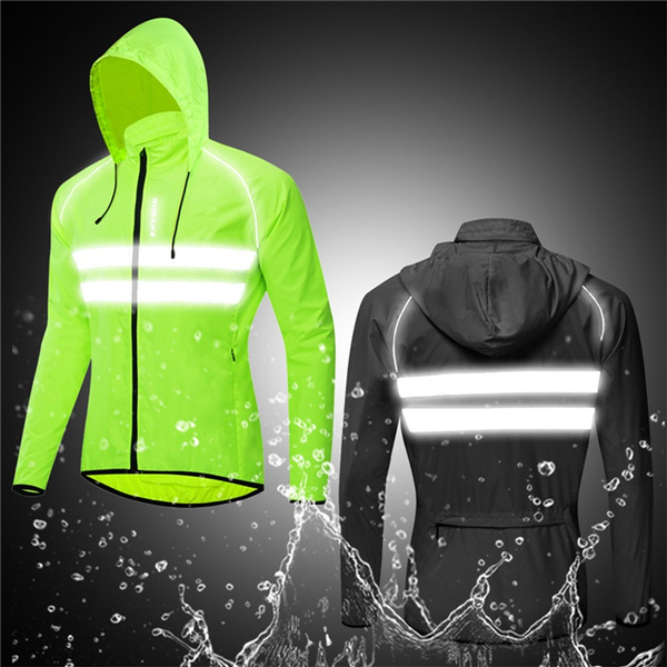 Men's Bicycle Safety Reflective Jacket with Hooded Caps Night Running Safety  Jackets Men Riding Waterproof Windproof Breathable Cycle Clothing MTB Road  Bike Jersey