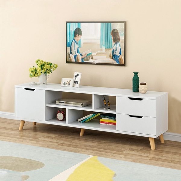 Sodoop Tv Cabinet Modern Wood Multipurpose Organizer Coffee Table Television Stands Tv Stand For Home Living Room Furniture With 3 Storage Cabinets 4 Open Shelves Wooden Frame Cabinet Doors Wish